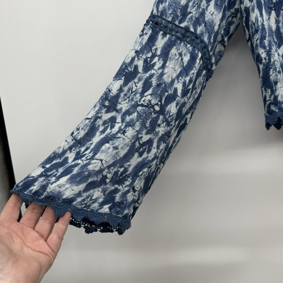 Sea‎ Gypsies Top Bell Sleeves Cropped Crochet Detail Boho V Neck Festival - Picture 2 of 11